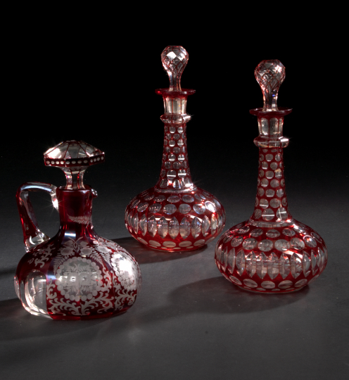 Appraisal: Three Pieces of Bohemian Ruby Cut Glass including a pair