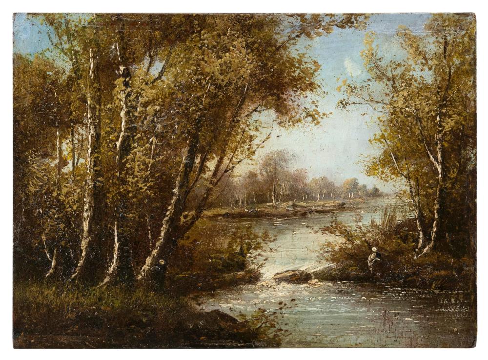 Appraisal: AMERICAN SCHOOL LATE TH CENTURY RIVER THROUGH A WOODED LANDSCAPE