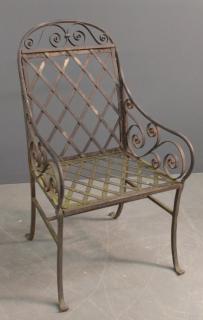 Appraisal: Wrought iron armchair Large Victorian wrought iron armchair h x