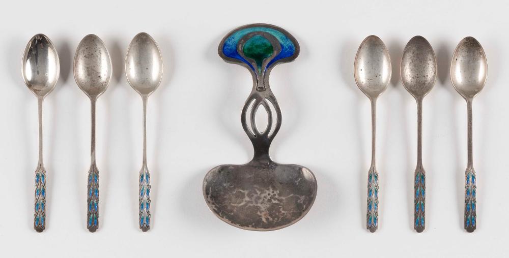 Appraisal: SEVEN ARTS AND CRAFTS ENAMELED SILVER SPOONS APPROX TOTAL TROY