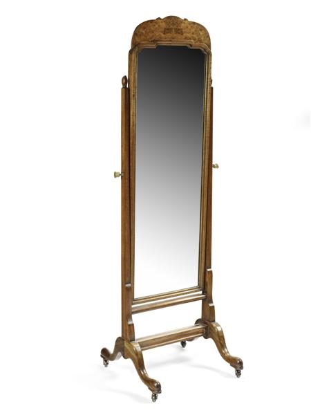 Appraisal: BURR WALNUT CHEVAL MIRROR WHYTOCK REID EARLY TH CENTURY the