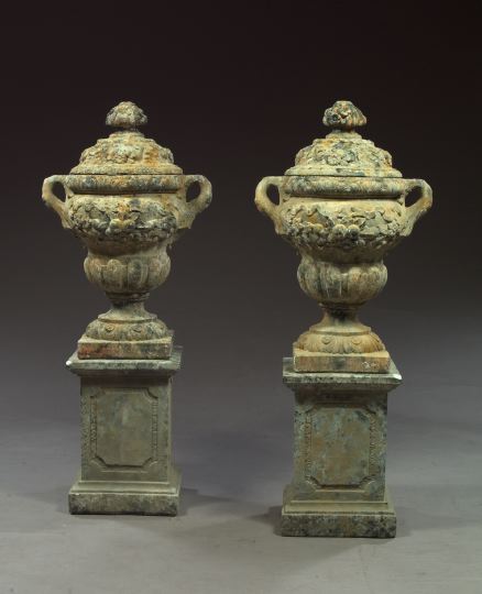 Appraisal: Pair of Cast-Stone Garden Urns in the Italianate taste each