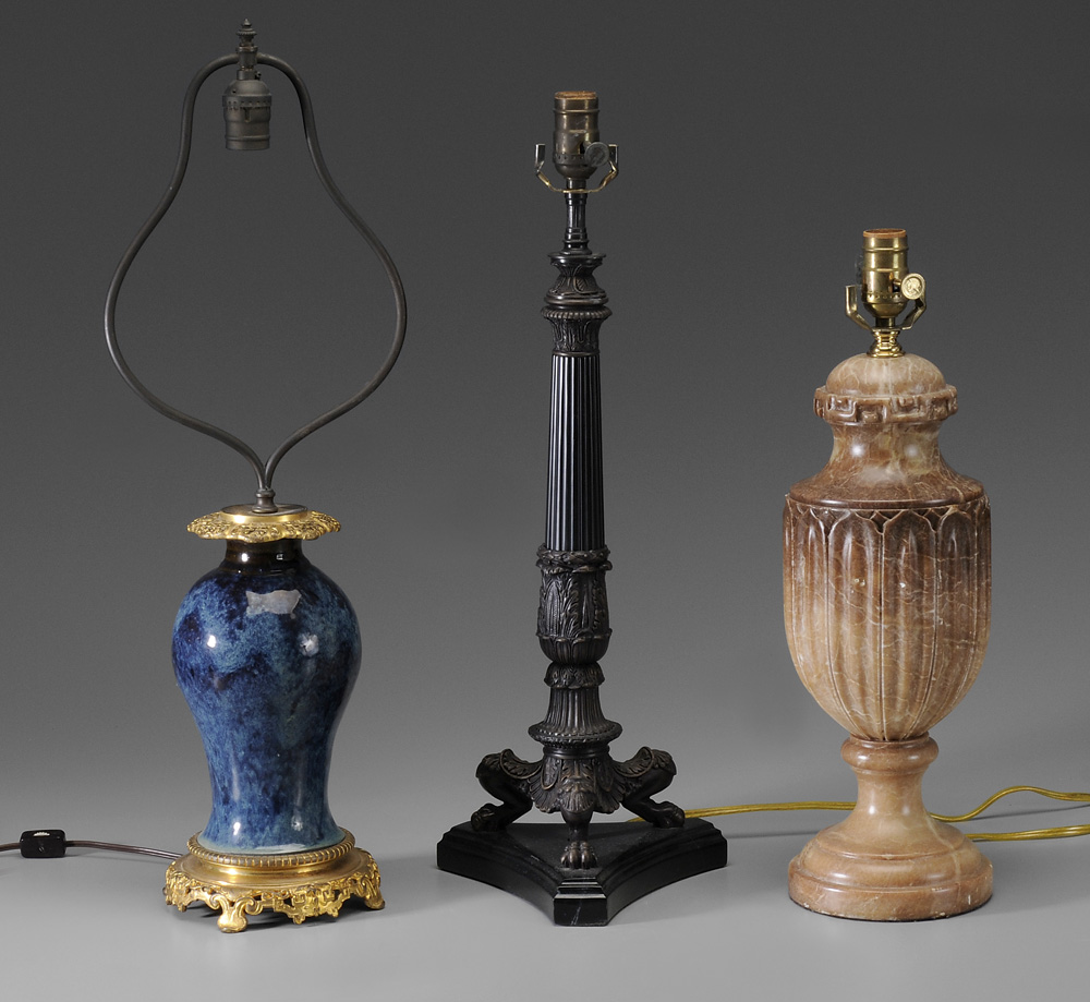 Appraisal: Three Lamp Bases one Empire style with tapered and reeded