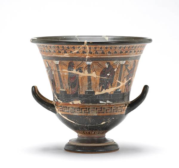 Appraisal: A Grand Tour painted terracotta black figure krater Sicily early