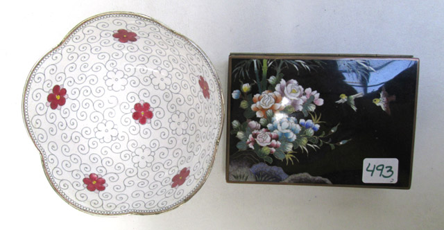 Appraisal: JAPANESE CLOISONNE BOX AND BOWL box with hinged lid having