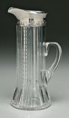 Appraisal: Silver mounted cut glass pitcher vertical zipper style panels silver