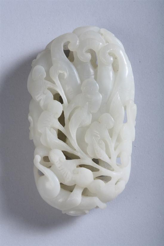 Appraisal: CHINESE WHITE JADE BUDDHA'S HAND AND MONKEY PENDANT - in