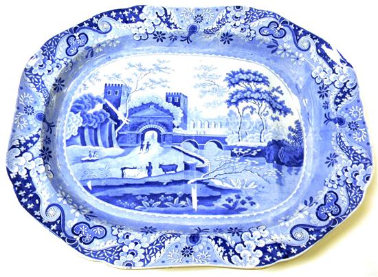 Appraisal: Staffordshire blue transfer-ware platter Spode well and tree pattern marked