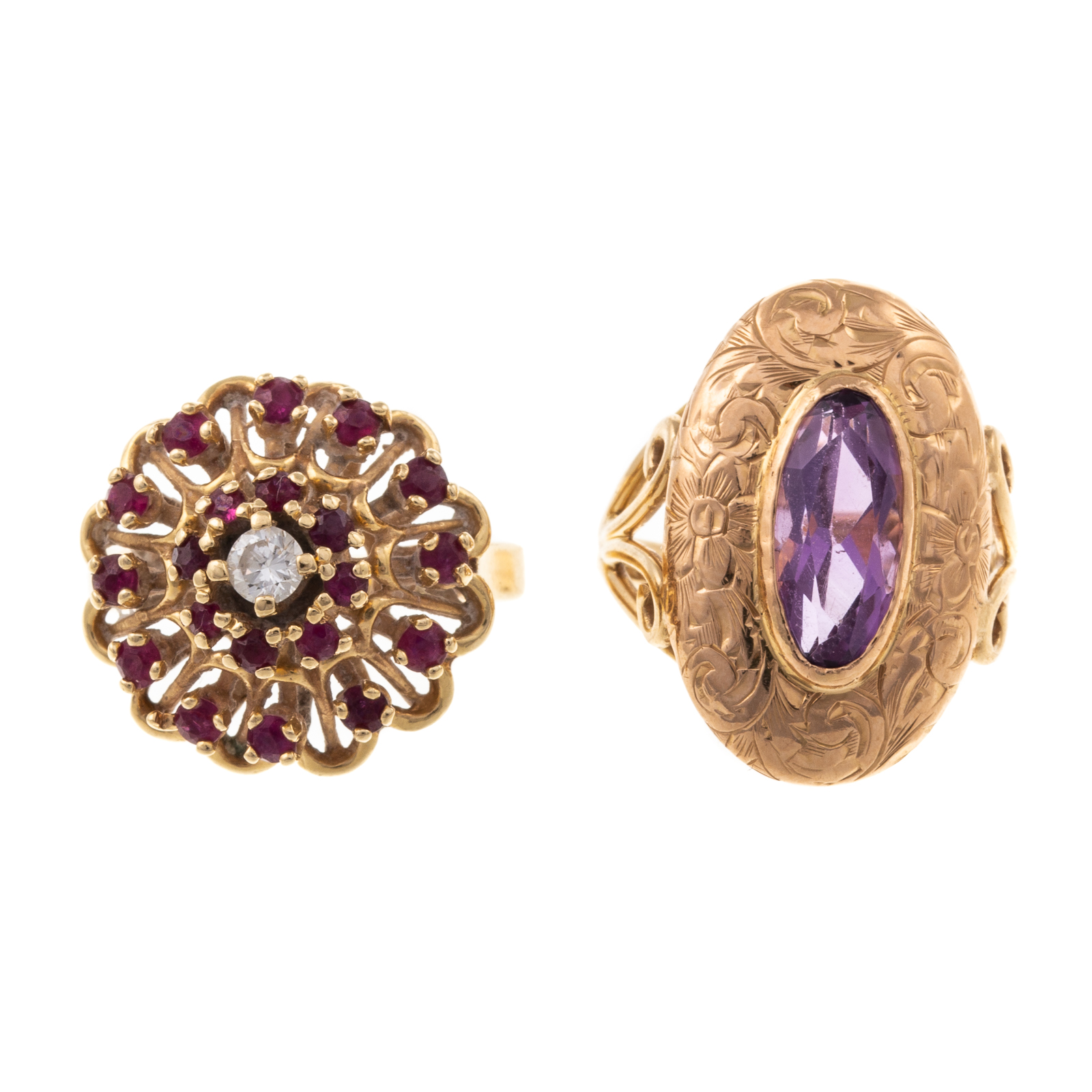 Appraisal: TWO VINTAGE GEMSTONE RINGS IN GOLD K yellow gold ruby