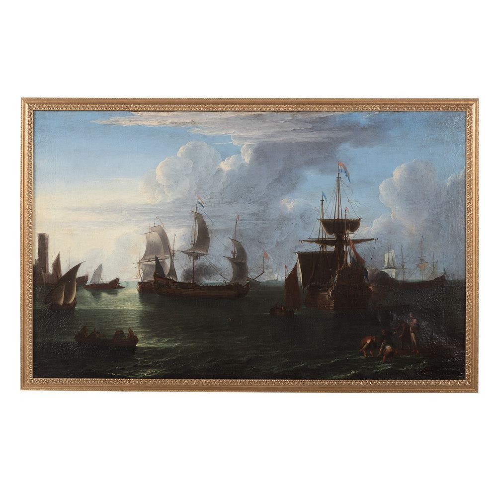 Appraisal: Dutch School th c Sailing Vessels at Sea oil Oil