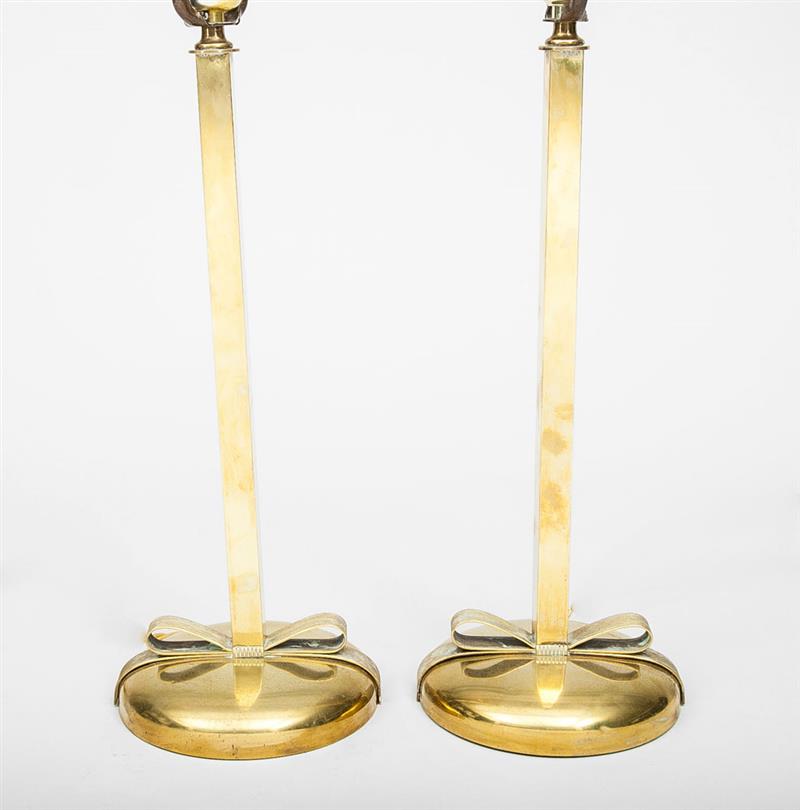 Appraisal: Pair of Brass Angular Spindle-Form Lamps and in Estimate -