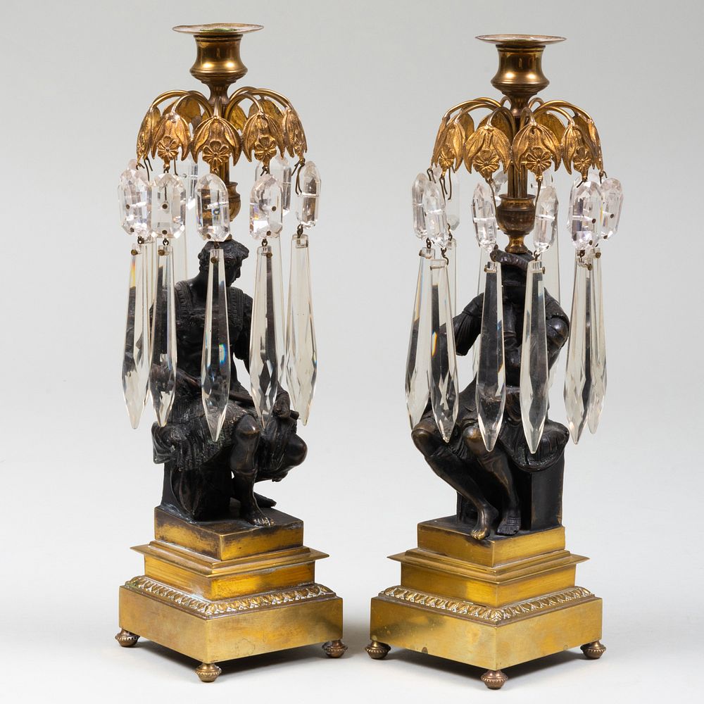 Appraisal: Pair of Victorian Bronze Figural Candelabra x in diam Condition