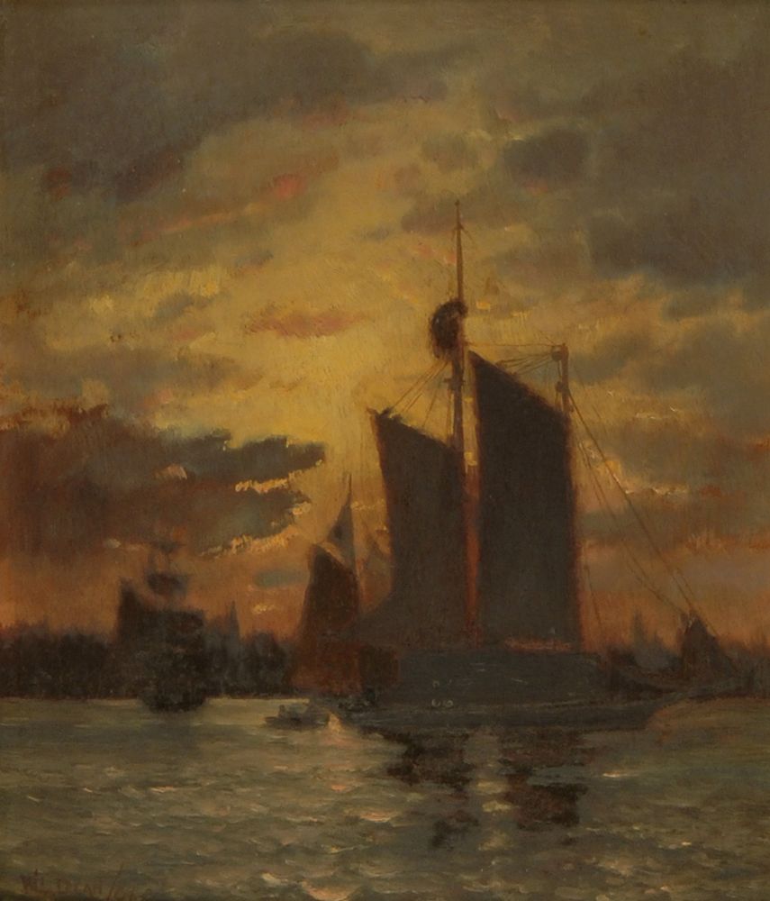 Appraisal: WALTER LOFTHOUSE DEANAmerican - Becalmed boat at sunset Signed and