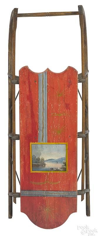 Appraisal: Child's painted wood sled th c Child's painted wood sled