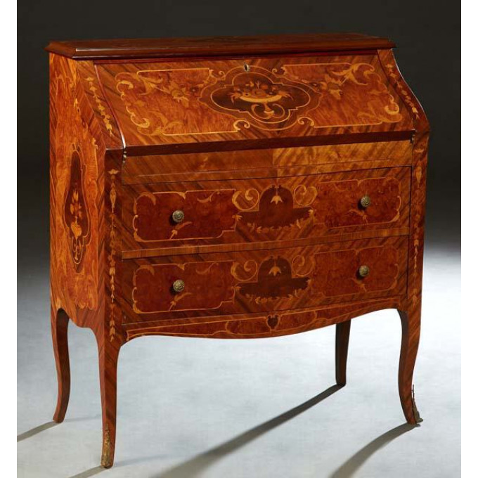 Appraisal: Louis XV Style Marquetry Inlaid Mahogany Slant Front Desk th