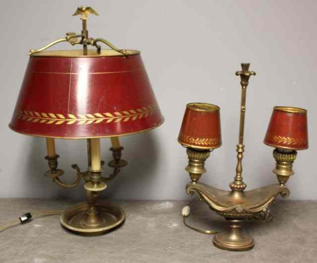 Appraisal: Vintage Lamp Lot Includes a arm empire style Bouillotte with