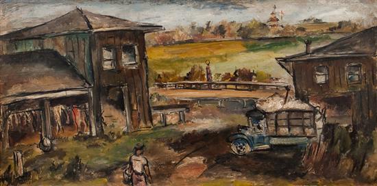 Appraisal: Edward Rosenfeld American - Outbuildings and Truck oil on masonite