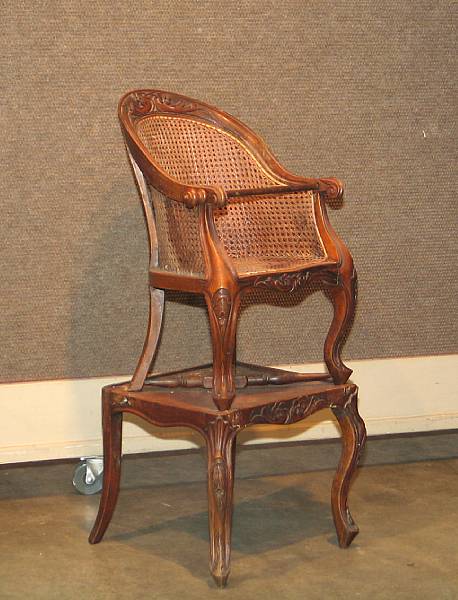 Appraisal: A Louis XV style caned mahogany 'high chair' late th