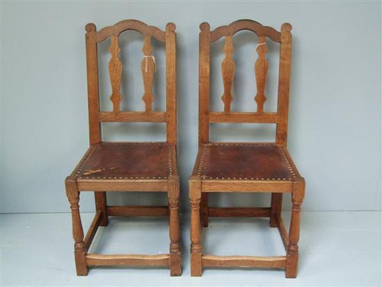 Appraisal: Set of four oak dining chairs by Robert Mouseman Thompson