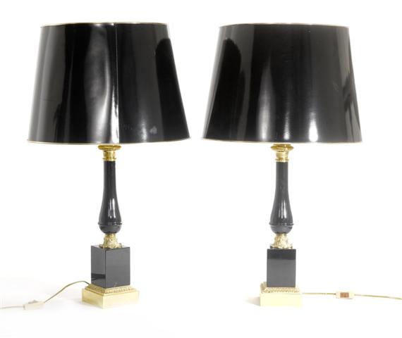 Appraisal: PAIR OF TABLE LAMPS Classical style th century Black glass