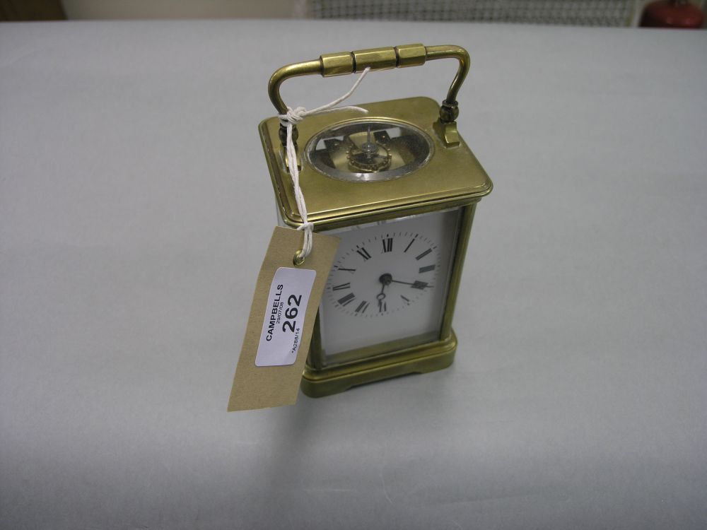 Appraisal: An early th century French brass carriage clock with enamelled