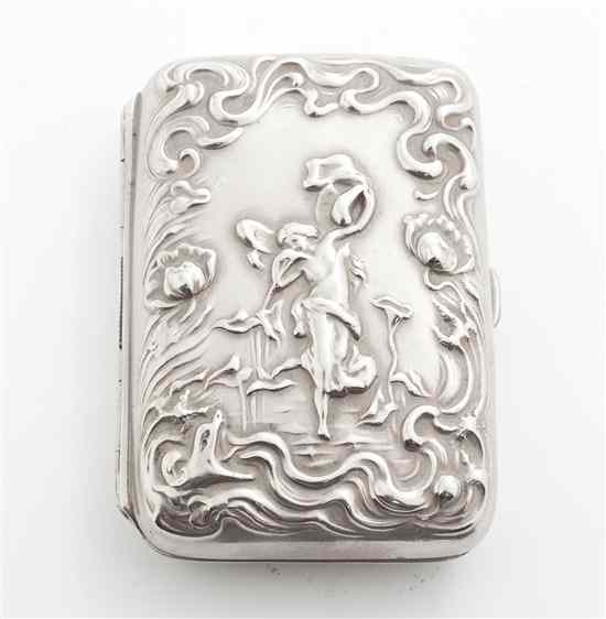 Appraisal: An American Art Nouveau Silverplate Lady's Cigarette Case of rectangular