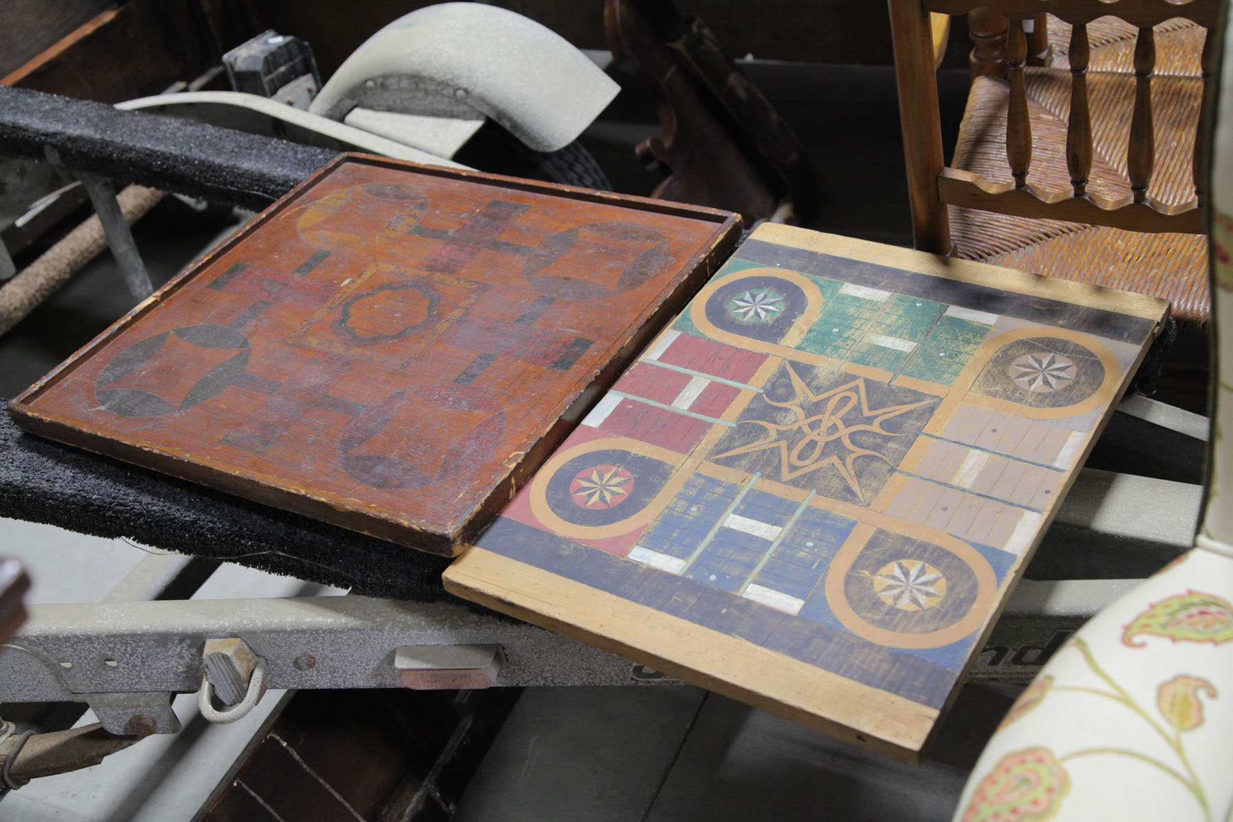 Appraisal: TWO GAME BOARDS American th century A Parcheesi game board