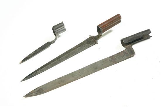 Appraisal: THREE BAYONETS European th century Two are for double barrel