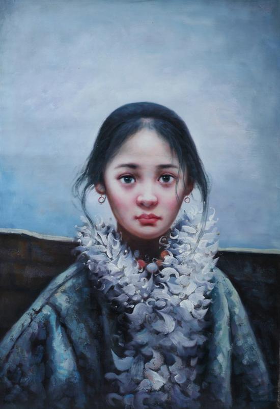 Appraisal: AFTER AI XUAN Chinese th century YOUNG GIRL Oil on