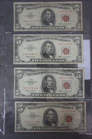 Appraisal: Includes - Red Seal U S Five Dollar Currency Notes