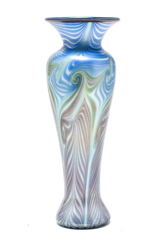 Appraisal: Vandermark Modern Pulled Feather Art Glass Vase Vandermark modern pulled