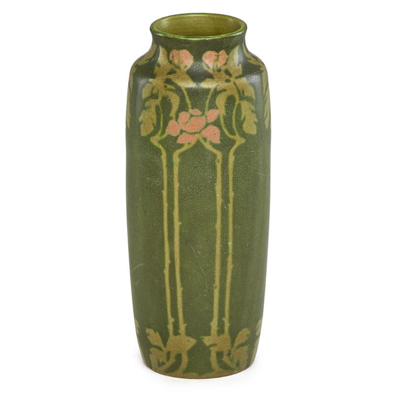 Appraisal: WALRATH Exceptional tall vase with roses Condition Report x bruise