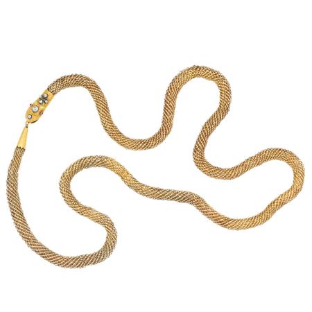 Appraisal: Antique Gold Woven Mesh Snake Necklace with Gold and Diamond