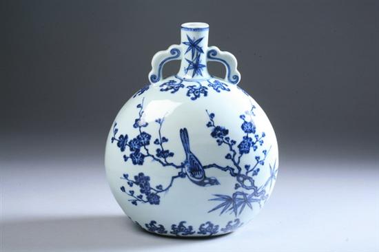 Appraisal: CHINESE BLUE AND WHITE PORCELAIN MOON FLASK Painted in the