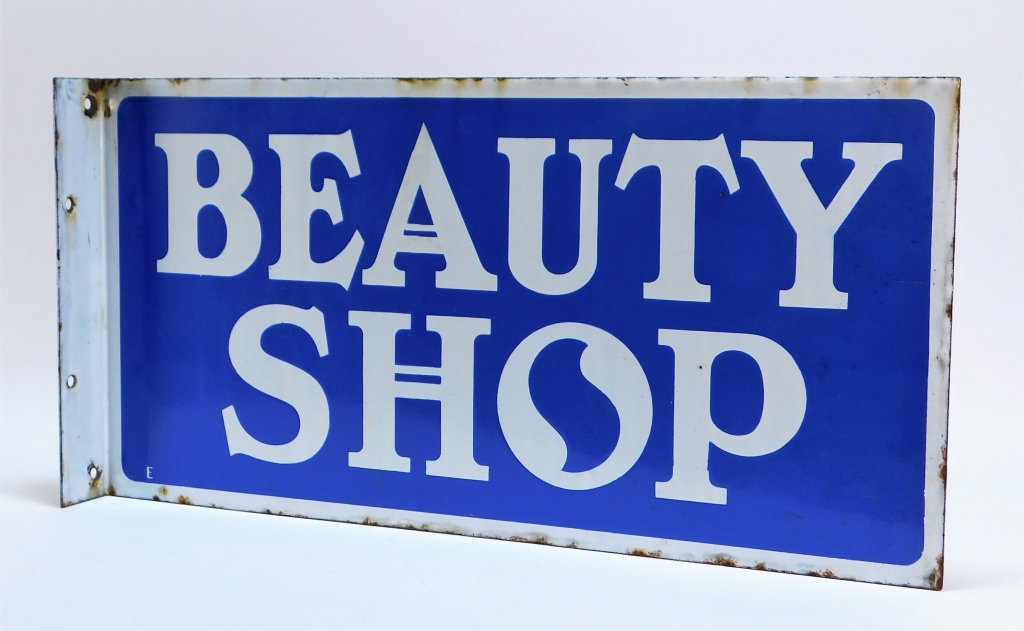 Appraisal: BEAUTY SHOP DOUBLE SIDED PORCELAIN SIGN United States th CenturyDouble