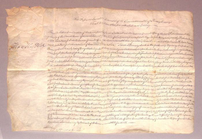 Appraisal: piece Document Signed Mifflin Thomas Philadelphia November p folio on