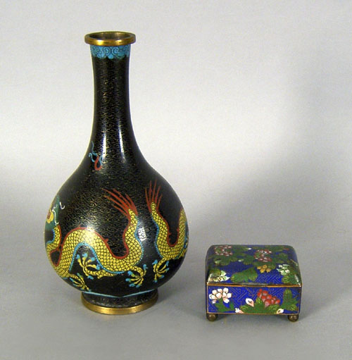 Appraisal: Cloisonn vase and dresser box ca h and x