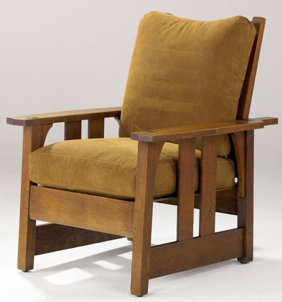 Appraisal: GUSTAV STICKLEY Morris chair with two vertical side slats loose