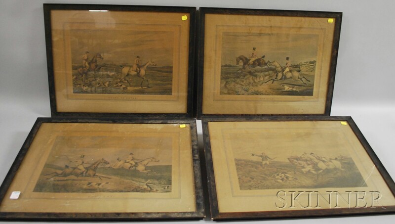 Appraisal: Four Framed English Hand-colored Fox Hunt Scene Prints published by