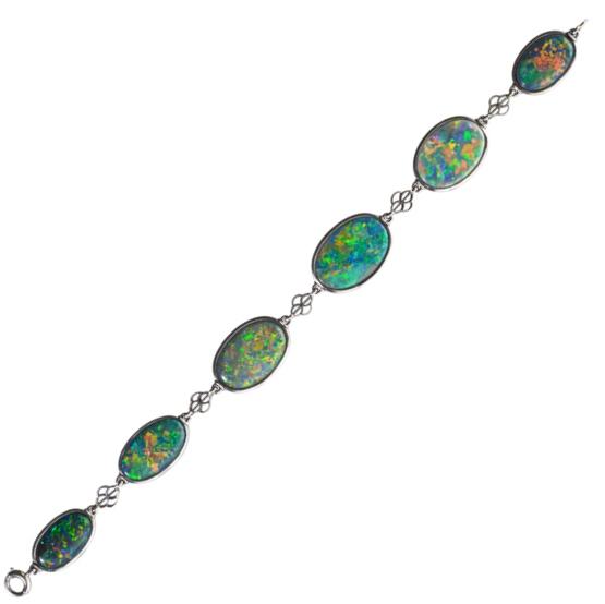 Appraisal: EDWARDIAN AUSTRALIAN BLACK OPAL PLATINUM BRACELET Six oval black opal