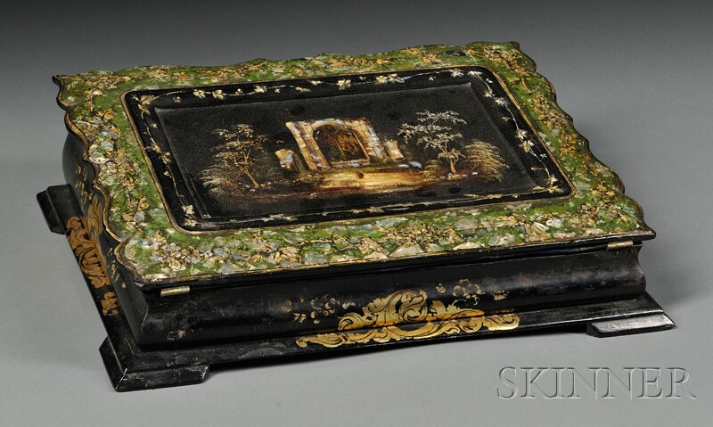 Appraisal: Victorian Mother-of-pearl-inlaid and Lacquered Desk Box England mid- th century