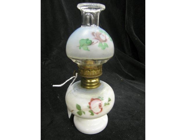 Appraisal: Victorian Miniature Oil Lamp matching shade handpainted floral