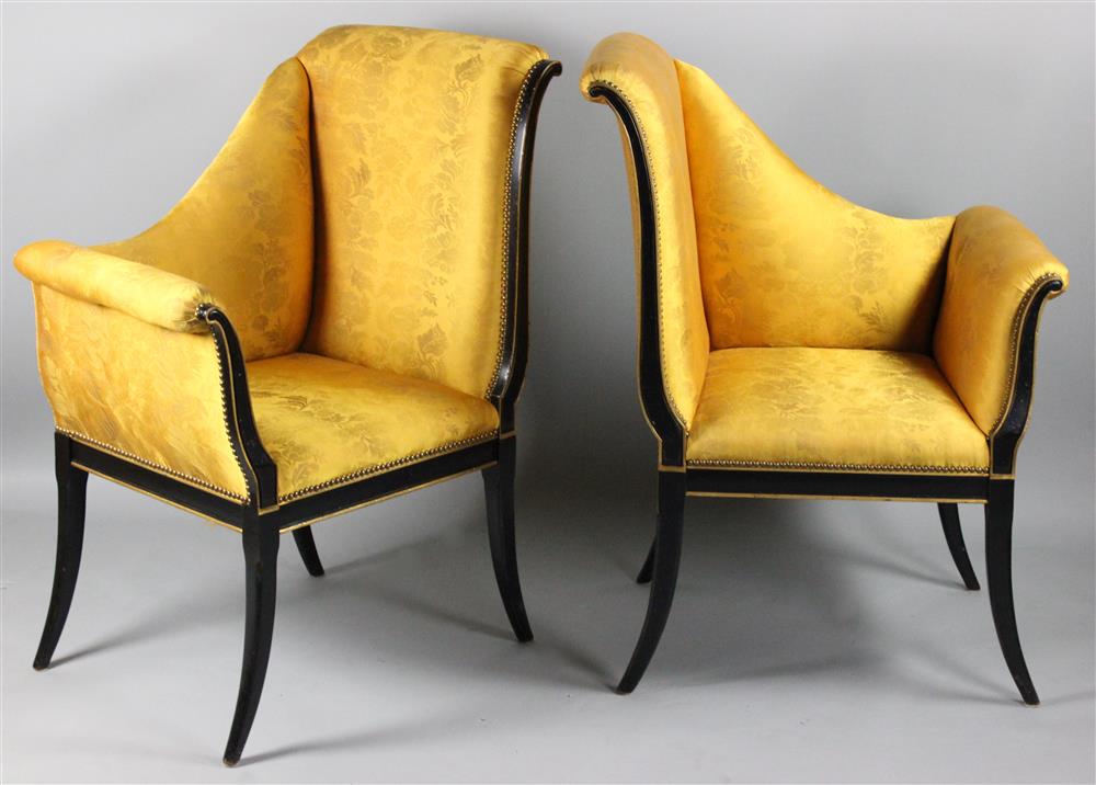 Appraisal: PAIR OF KARGES PARLER DEUX CHAIRS IN GOLD DAMASK item