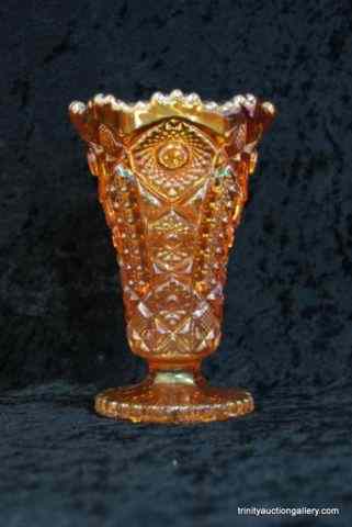 Appraisal: Vintage Imperial Marigold Carnival Glass VaseFooted and flared with sawtooth