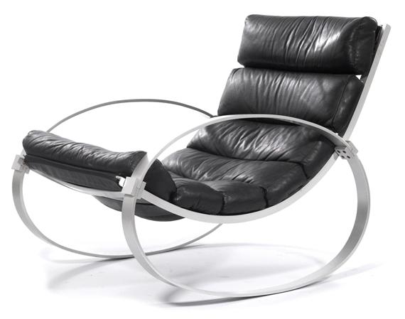 Appraisal: FINNISH ROCKING CHAIR circa Aluminium and black leather