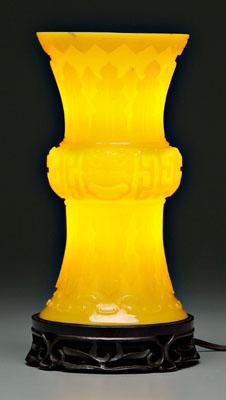 Appraisal: Chinese Peking glass gu vase egg yolk yellow highly carved