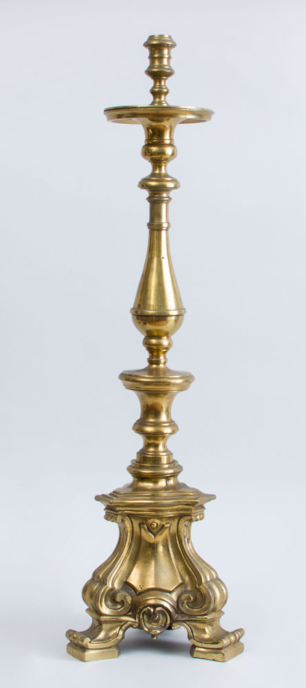 Appraisal: TALL CONTINENTAL BAROQUE BRASS ALTAR STICK x x in Property