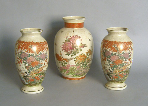 Appraisal: Three Japanese pottery vases two - h one - h