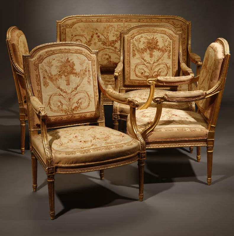 Appraisal: Louis XVI style five piece giltwood salon suite Louis XVI