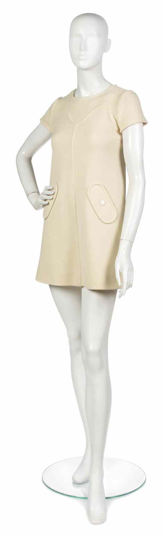 Appraisal: A Courreges Cream Wool Day Dress A-line fit with faux